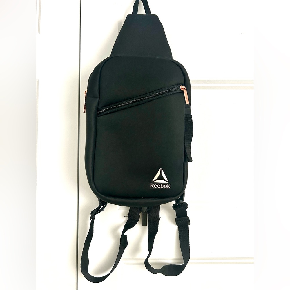 Reebok Black Sling Bag with Rose Gold logo and Accents